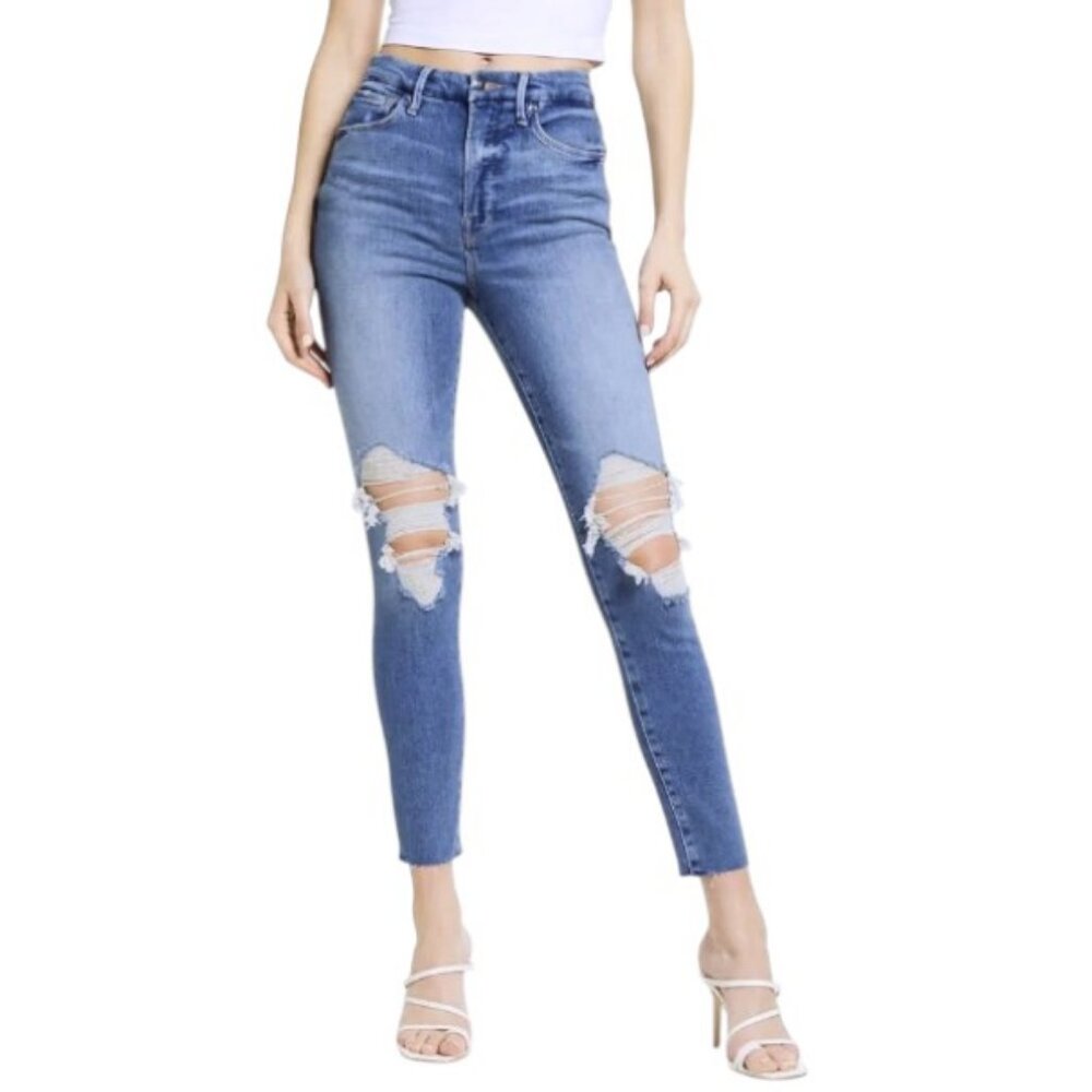 Good American blue good waist distressed skinny denim jeans size 2